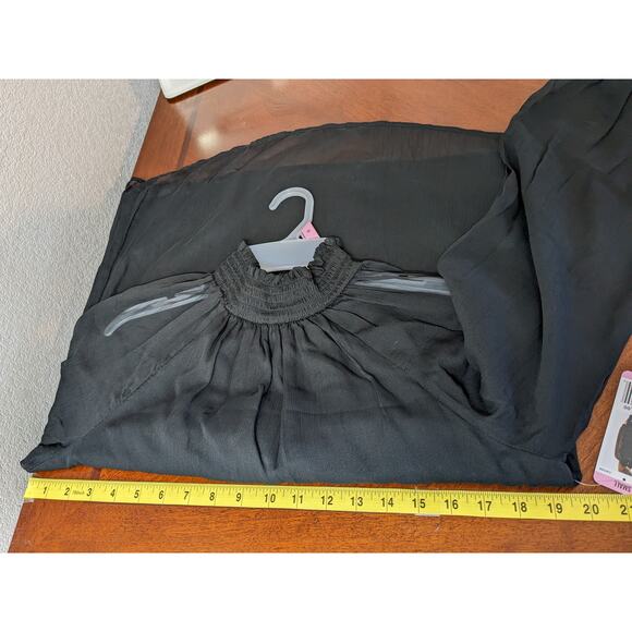 Joie Smocked Top S Black Sheer Long Sleeves Lined Keyhole Blouse High Mock Neck - Picture 11 of 14